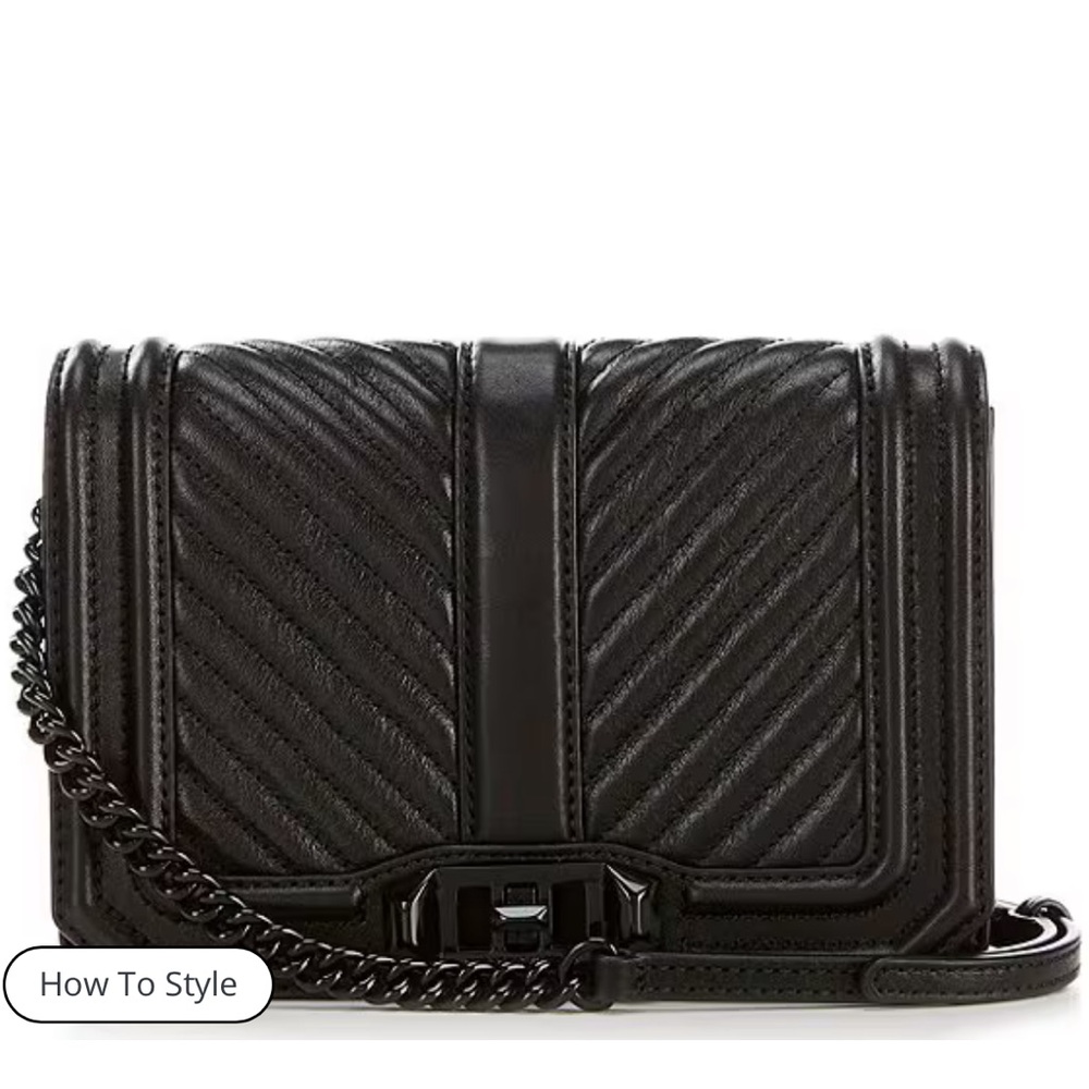 Rebecca Minkoff Chevron Quilted Small Turn Lock Love Leather Crossbody Black